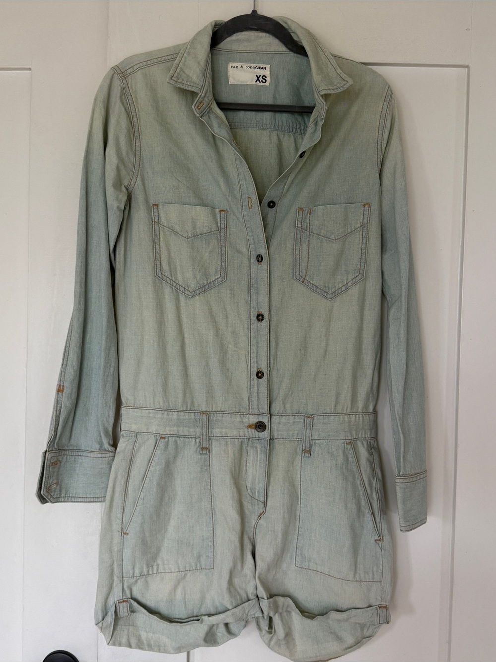 rag & bone Pale Blue Denim Romper